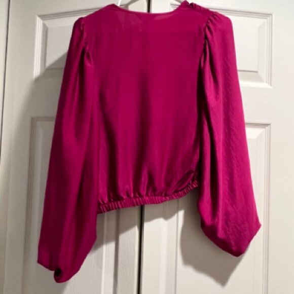 Fuchsia Satin Balloon Sleeve Shirt - Picture 2 of 3